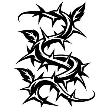Stylized black and white vector illustration featuring a winding thorny vin.. 스톡 일러스트