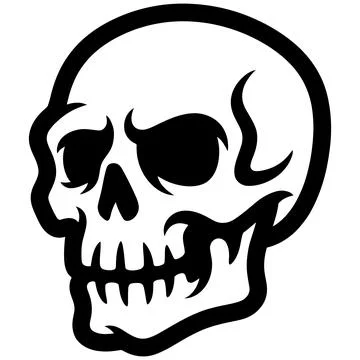 Stylized black and white vector illustration of a human skull, captured in .. Stock Illustration