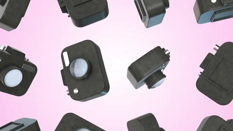 Stylized Black Cameras Falling on a Light Background. Cartoon Style Cameras. 4K Stock Footage 292972714