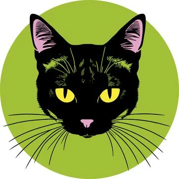 Stylized black cat face in a circle. Banner or logo for a website or cat Stock Illustration