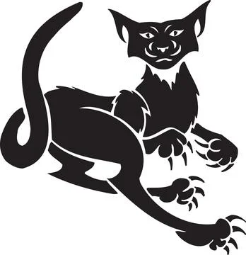 Stylized Black Cat Silhouette with Sharp Claws and Expressive Face Stock Illustration