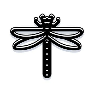 Stylized black dragonfly insect vector icon on white Stock Illustration