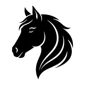 Stylized Black Horse Head Design With Flowing Mane on a White Background in.. Stock Illustration