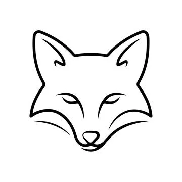 Stylized black line of a fox face, isolated on a plain white background, re.. Stock Illustration