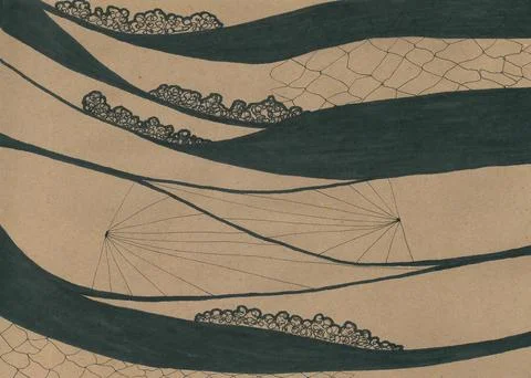 Stylized black pattern with thin stripes with various geometric ornaments Illustrazione stock