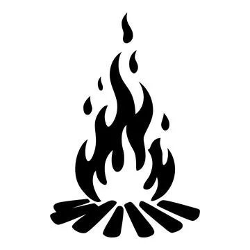 Stylized black silhouette of a campfire with dynamic flames and wood logs Stock Illustration