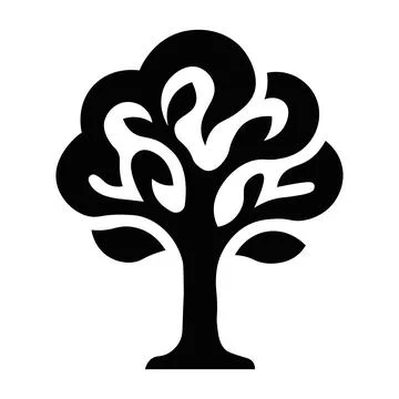 Stylized Black Silhouette of a Decorative Tree with Flowing Internal Patterns Stockillustratie