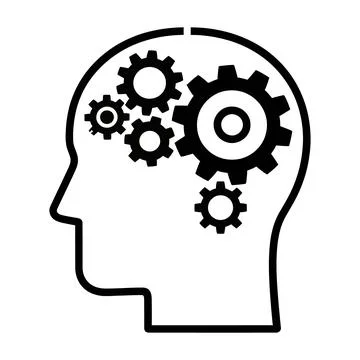 Stylized black silhouette of a human head with gears inside symbolizing the.. Stock Illustration