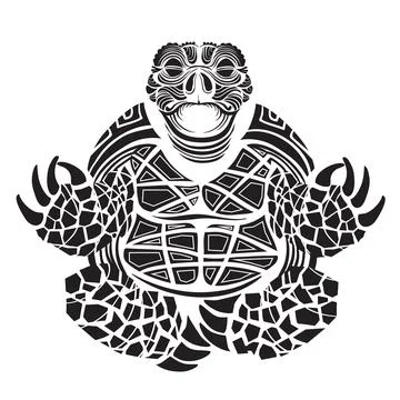 Stylized black turtle sit in a lotus position and meditate, logo, isolated ob Illustrazione stock