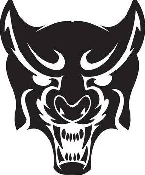 Stylized Black Wolf Head Silhouette, Fierce Tribal Tattoo Design Stock Illustration