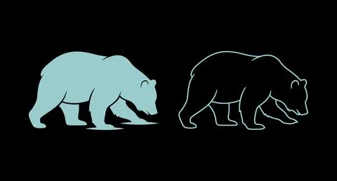 Stylized blue bear walking vector graphic illustration on black background Stock Illustration
