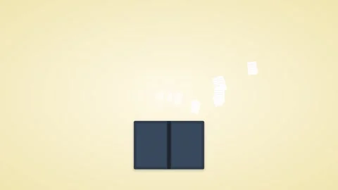 Stylized Blue Book Opening with Flying White Pages Forming a Knowledge Clou.. Видео 345982252