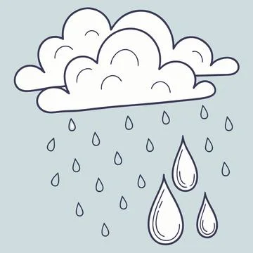 Stylized Blue Cloud with Raindrops Vector Illustration for Weather Design Stock Illustration
