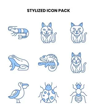 Stylized Blue Color Vector Icons Pack Stock Illustration
