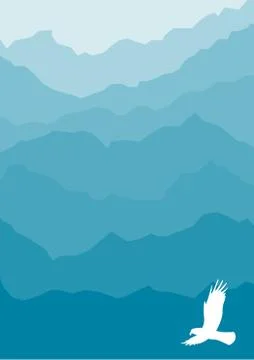 Stylized blue mountain silhouette with eagle Illustrazione stock