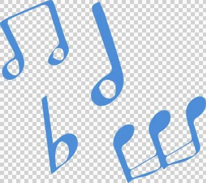 Stylized blue musical notes and flat sign are floating over transparent Ilustração Stock