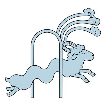 Stylized Blue Ram Jumping Through Arch Stock Illustration