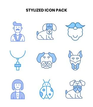 Stylized Blue Scalable Icons Pack Stock Illustration