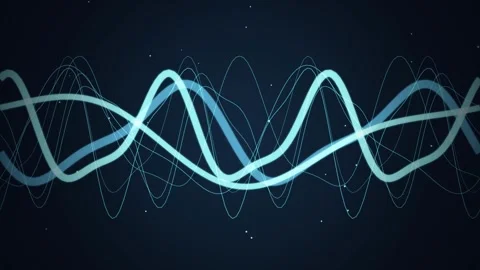Stylized blue sinusoidal wave lines undulate in a seamless loop Stock Footage 341490592