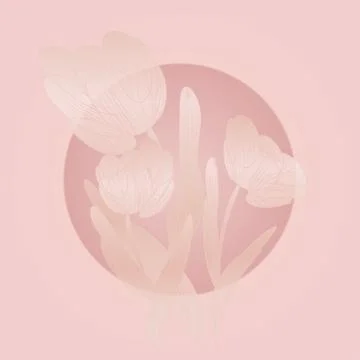 Stylized bouquet of translucent flowers on a delicate background, in a roun.. Illustrazione stock