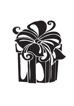 Stylized box with bow, gift, in black color, tattoo, isolated object on white Stock Illustration