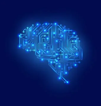 Stylized Brain. Circuit Board Texture, Electricity Mind Illustrazione stock