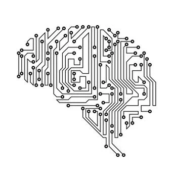 Stylized Brain. Circuit Board Texture, Electricity Mind Illustrazione stock