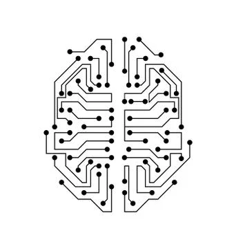 Stylized Brain. Circuit Board Texture, Electricity Mind Illustration