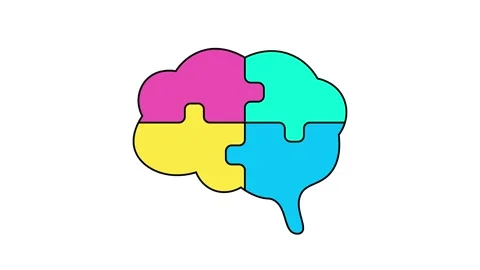 Stylized brain formed by four colorful puzzle pieces Stock Footage 345816897
