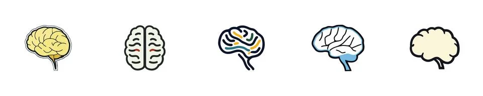 Stylized Brain Icons Set Stock Illustration
