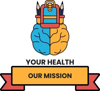 Stylized brain topped with a backpack and pencils Stock Illustration