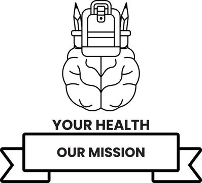 Stylized brain topped with a backpack and pencils Stock Illustration