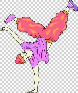 Stylized breakdancer doing one-handed freeze on transparent background wearing Stockillustratie