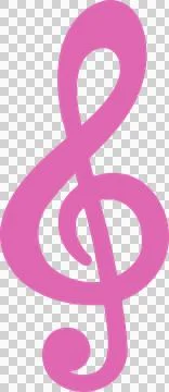 Stylized bright pink treble clef symbol floating on transparent background, Stock Illustration