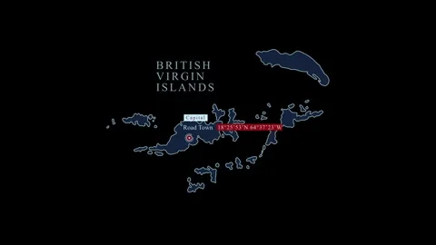 Stylized british virgin islands map with road town city and coordinates, Stock Footage 284461088