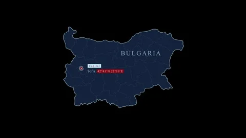 Stylized bulgaria map with sofia city and coordinates, Stock Footage 284461094
