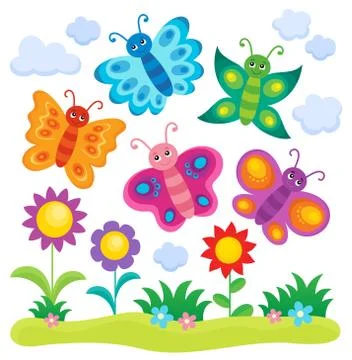 Stylized butterflies theme image Stock Illustration