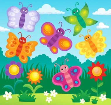 Stylized butterflies theme image Illustrazione stock