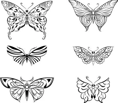 Stylized butterfly set Stock Illustration