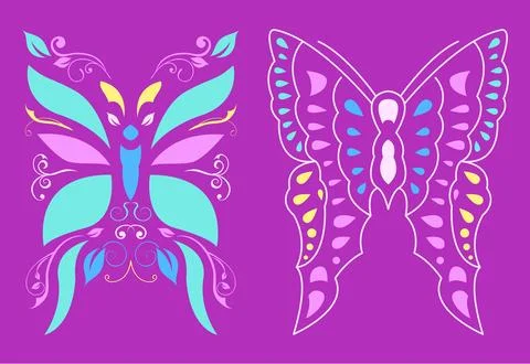 Stylized Butterfly Vector illustration set Stock Illustration