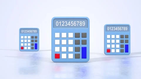 Stylized Calculators on a Light Reflective Floor. 3D Calculators Animation. 4K Stock Footage 299608706