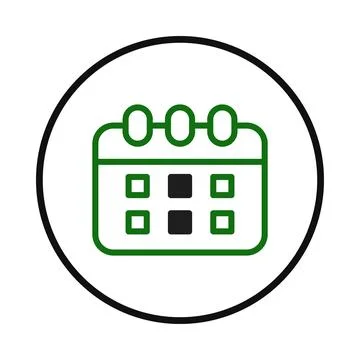 Stylized calendar icon design within circular frame representing event mana.. Illustrazione stock