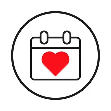 Stylized calendar icon within a circular border featuring a prominent red h.. Stock Illustration