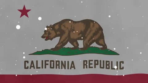 Stylized California State Flag with Falling Snow Particles Animation. Stock Footage 341734020