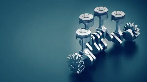 Stylized car engine with operating pistons. 3D illustration Stock Illustration