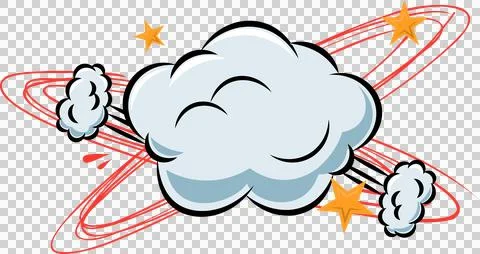 Stylized cartoon cloud is floating on transparent background, with red ring イラスト素材