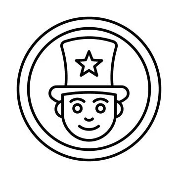 Stylized cartoon drawing of Uncle Sam character face wearing a top hat with.. Stock Illustration