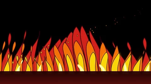 Stylized cartoon fire flames burning in a row illustration design video Video stock 345242890