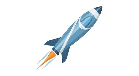 Stylized cartoon rocket ship blasting off with orange flame trail isolated .. Stock Illustration