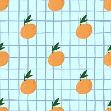 Stylized cartoon seamless pattern with doodle orange mandarin silhouettes. Li Stock Illustration